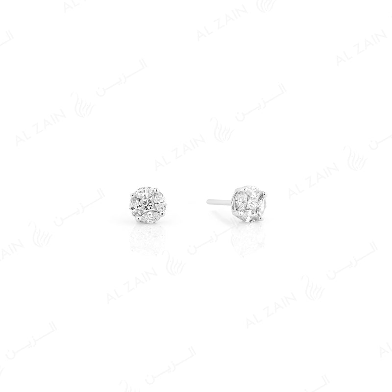 18k White gold stud earrings in round illusion cut set diamonds