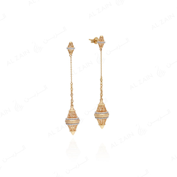 Matte Finish Al Merriyah Earrings in 18k Yellow gold with Diamonds
