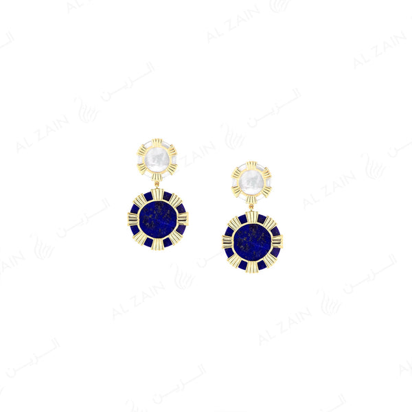 Cordoba earrings in yellow gold with mother of pearl and lapis stones