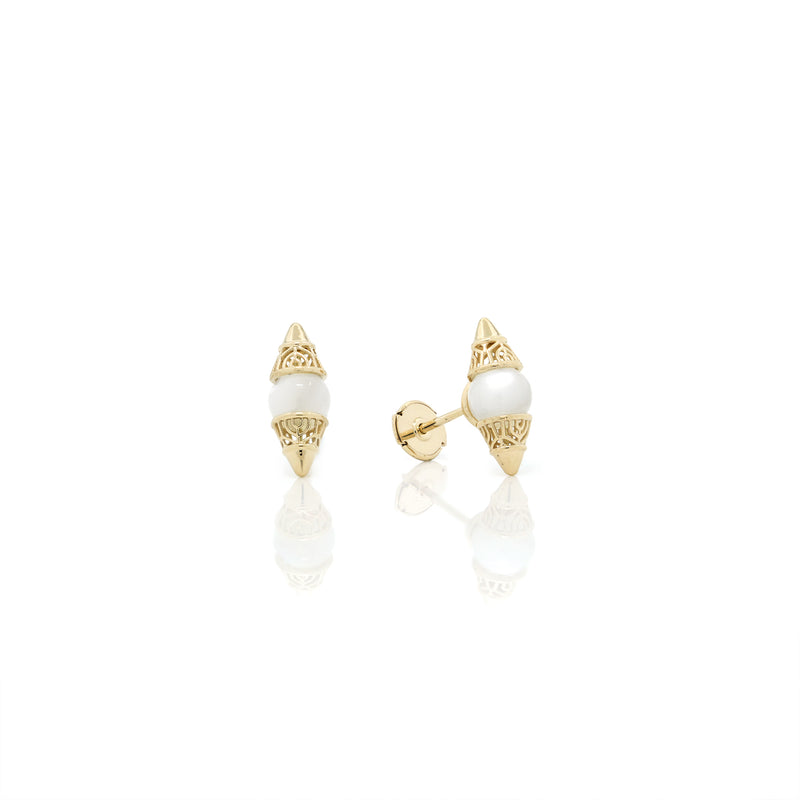 18k Yellow Gold Large Stud Earrings with Mother of Pearl
