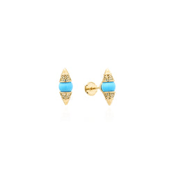 18k Yellow Gold Large Stud Earrings with Turquoise