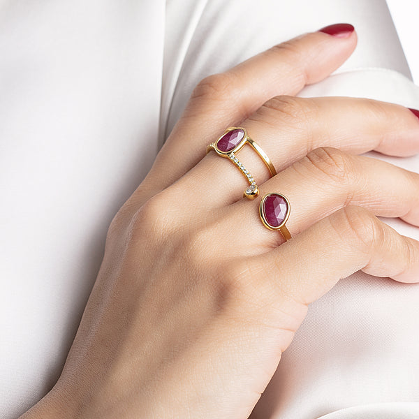 Precious Nina Ring in 18k Yellow Gold with Ruby Stones and Diamonds