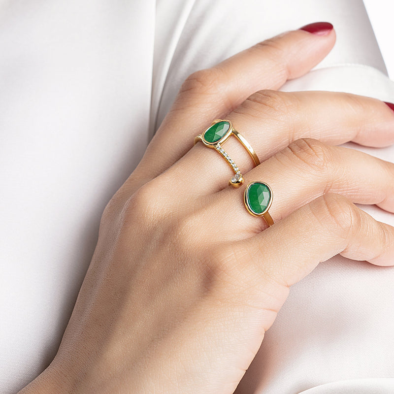 Precious Nina Ring in 18k Yellow Gold with Emerald Stones and Diamonds