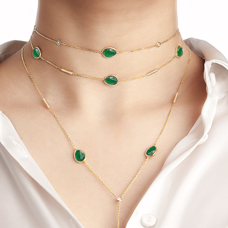 Precious Nina Choker in 18k yellow gold with Emerald stones and diamonds