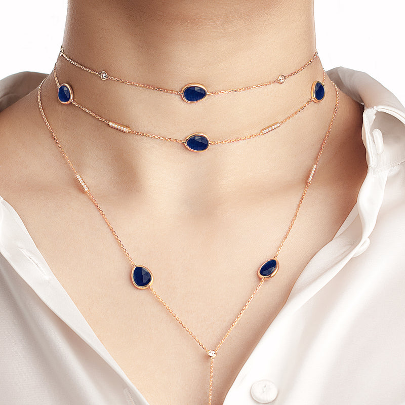Precious Nina Choker in 18k Rose Gold with Sapphire Stones and Diamonds