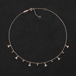 Melati Triangle Necklace in Yellow Gold with hanging diamonds