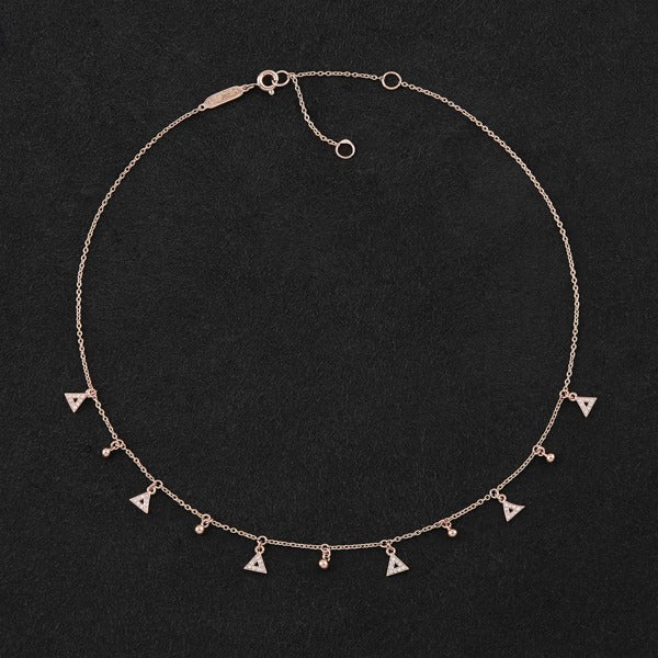 Melati Triangle Necklace in Yellow Gold with hanging diamonds