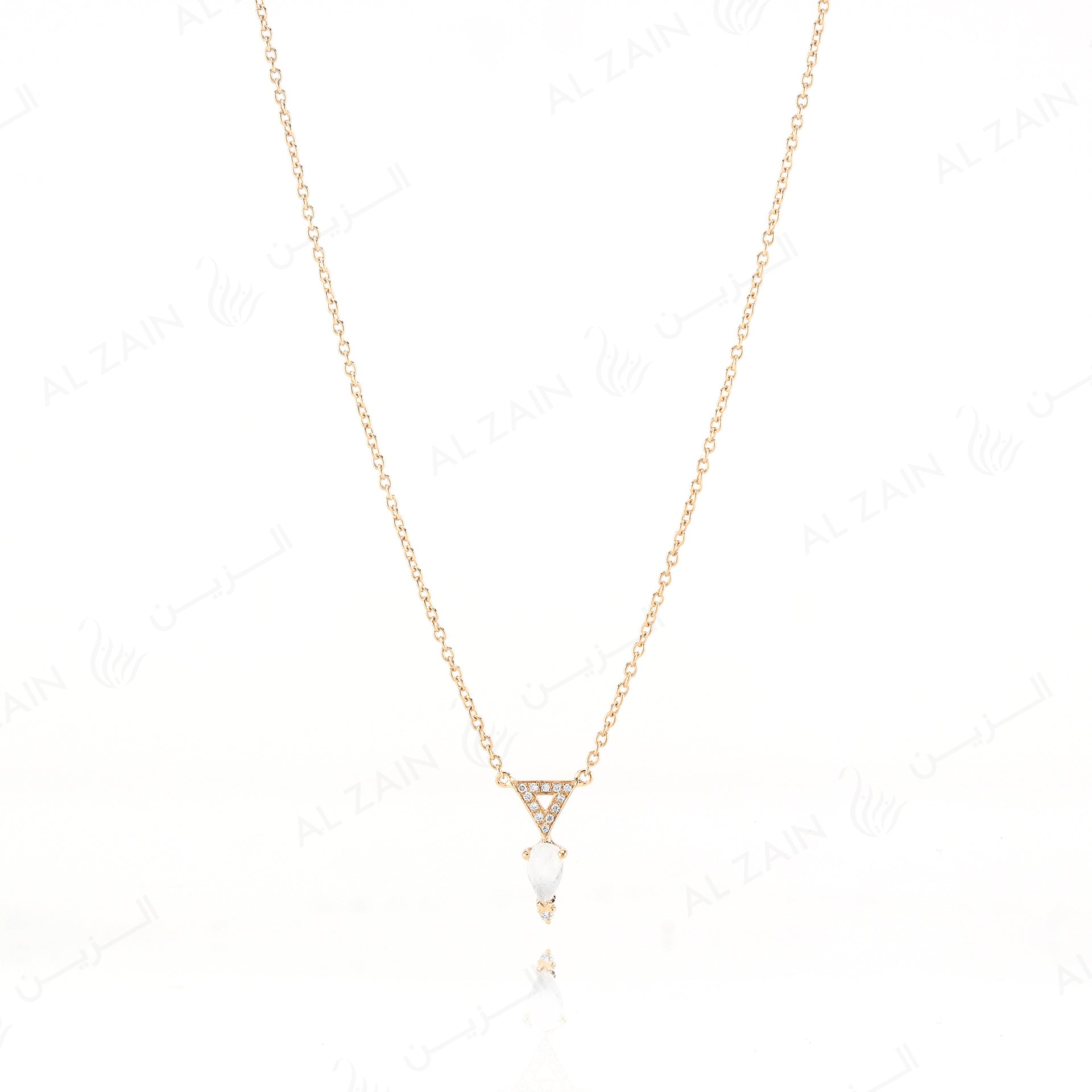 Melati triangle necklace in Yellow Gold with Moon Stone and Diamonds