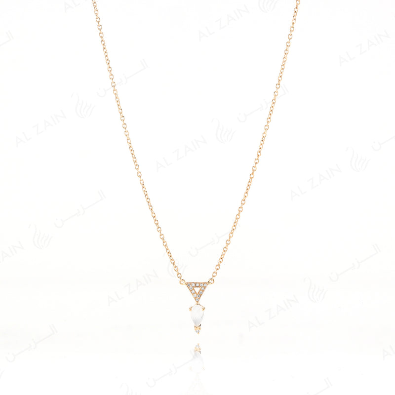 Melati triangle necklace in Yellow Gold with Moon Stone and Diamonds