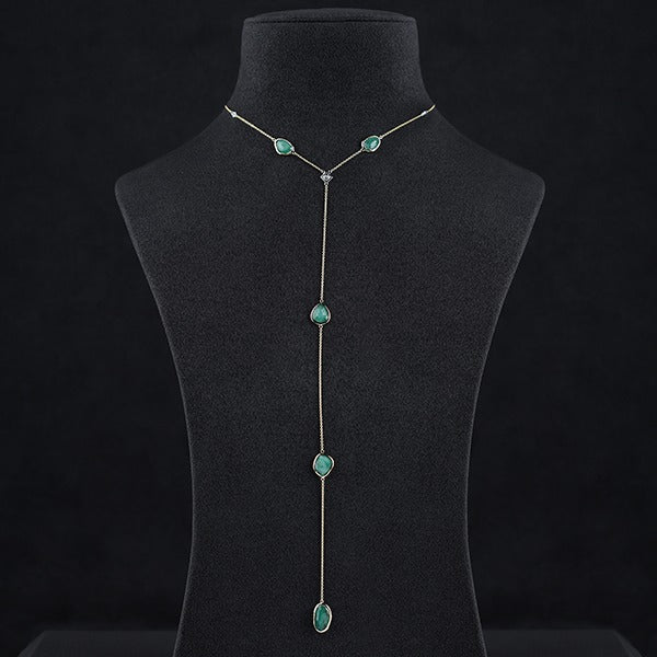 Nina Necklace in Yellow Gold with Emerald Stone - Al Zain Jewellery