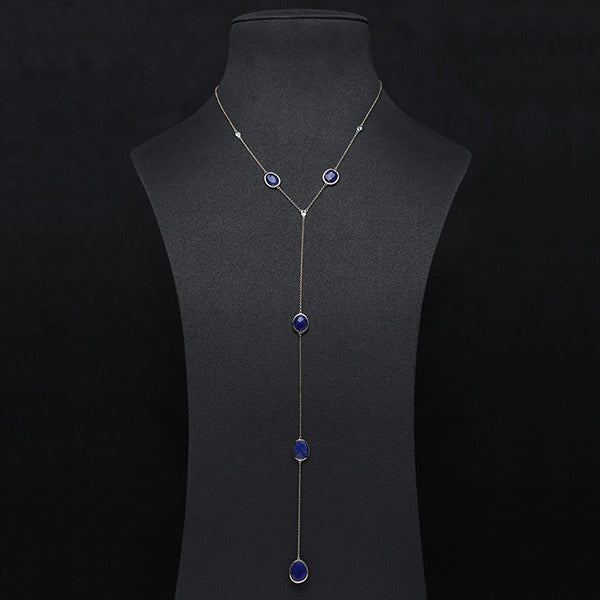 Nina Necklace in Yellow Gold with Lapis Stone - Al Zain Jewellery