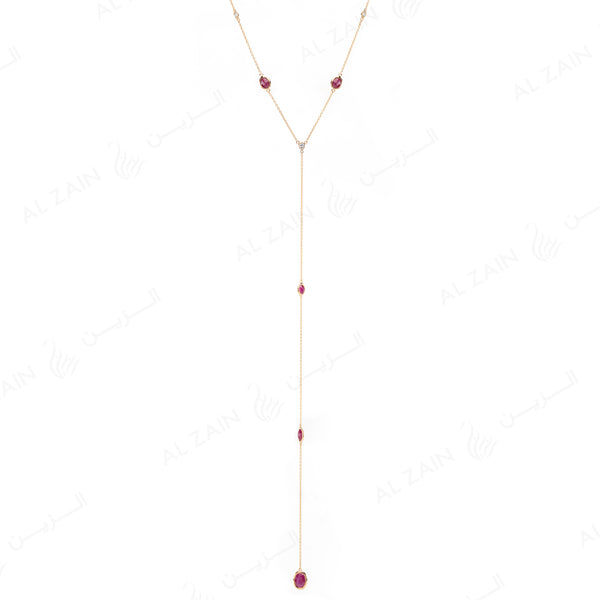 Nina Necklace in Yellow Gold with Ruby Stone - Al Zain Jewellery