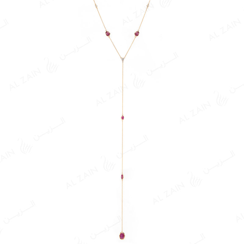 Nina Necklace in Yellow Gold with Ruby Stone - Al Zain Jewellery
