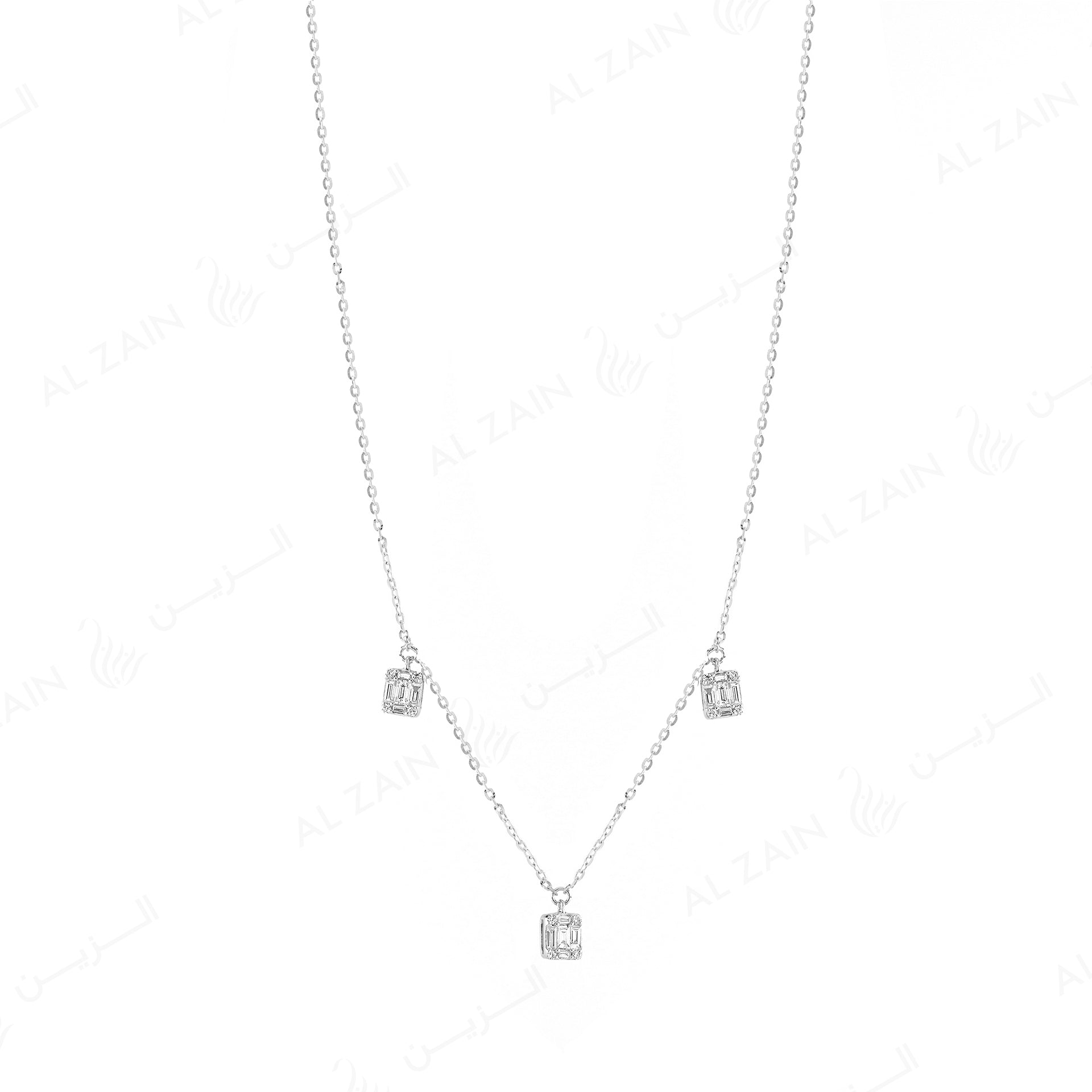 18k White gold pendant in emerald illusion cut set diamonds