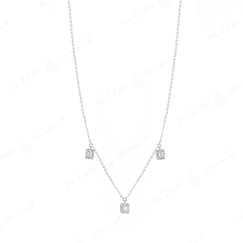 18k White gold pendant in emerald illusion cut set diamonds