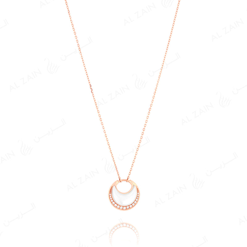 Al Hilal necklace in rose gold with mother of pearl stones and diamonds