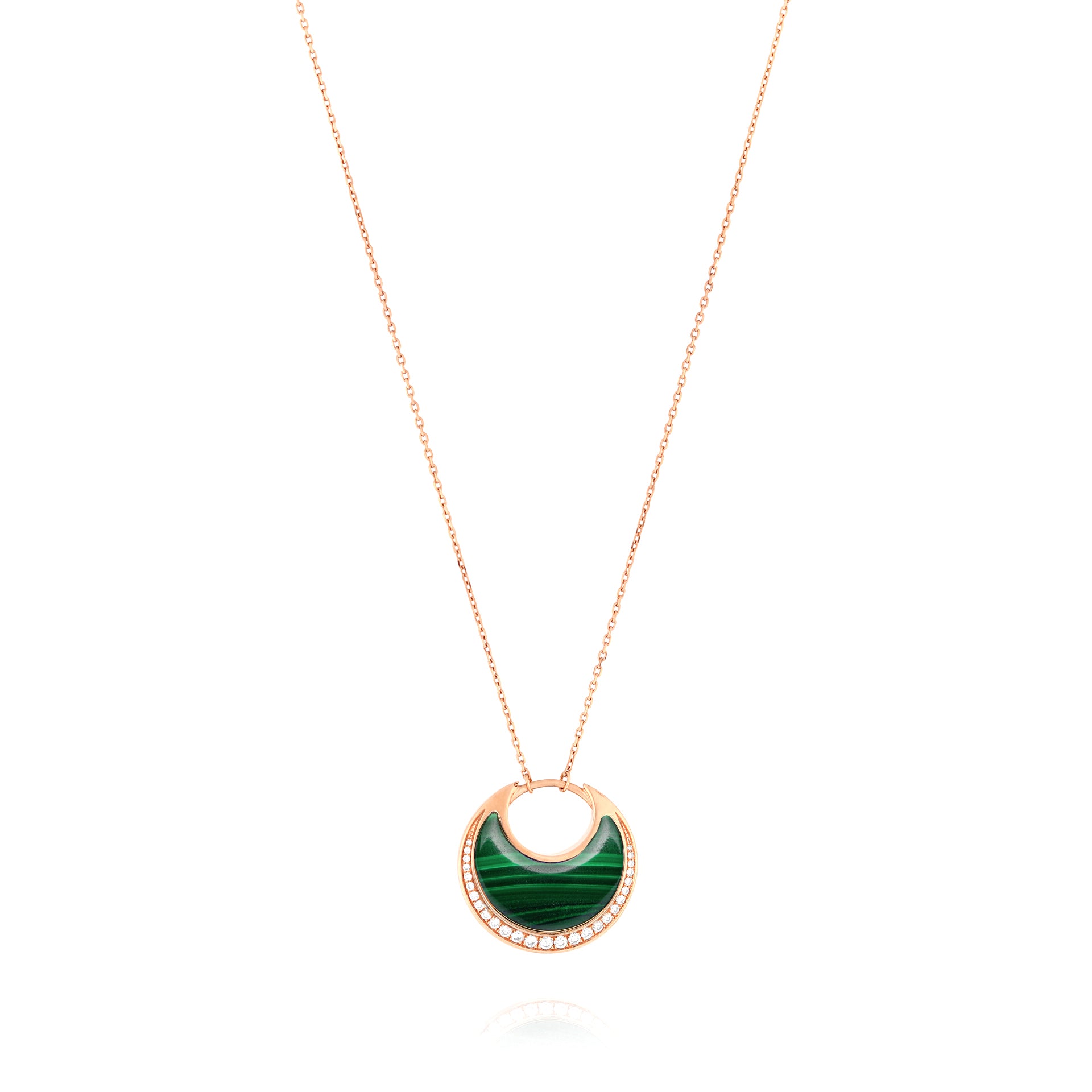 Al Hilal necklace in yellow gold with malachite stones and diamonds