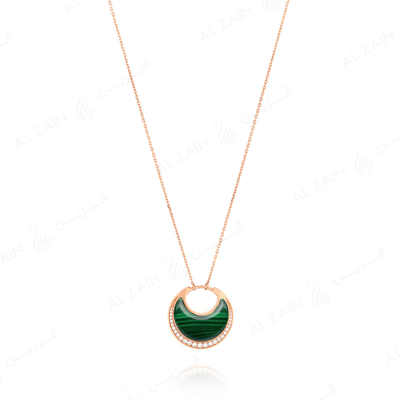 Al Hilal necklace in rose gold with malachite stones and diamonds