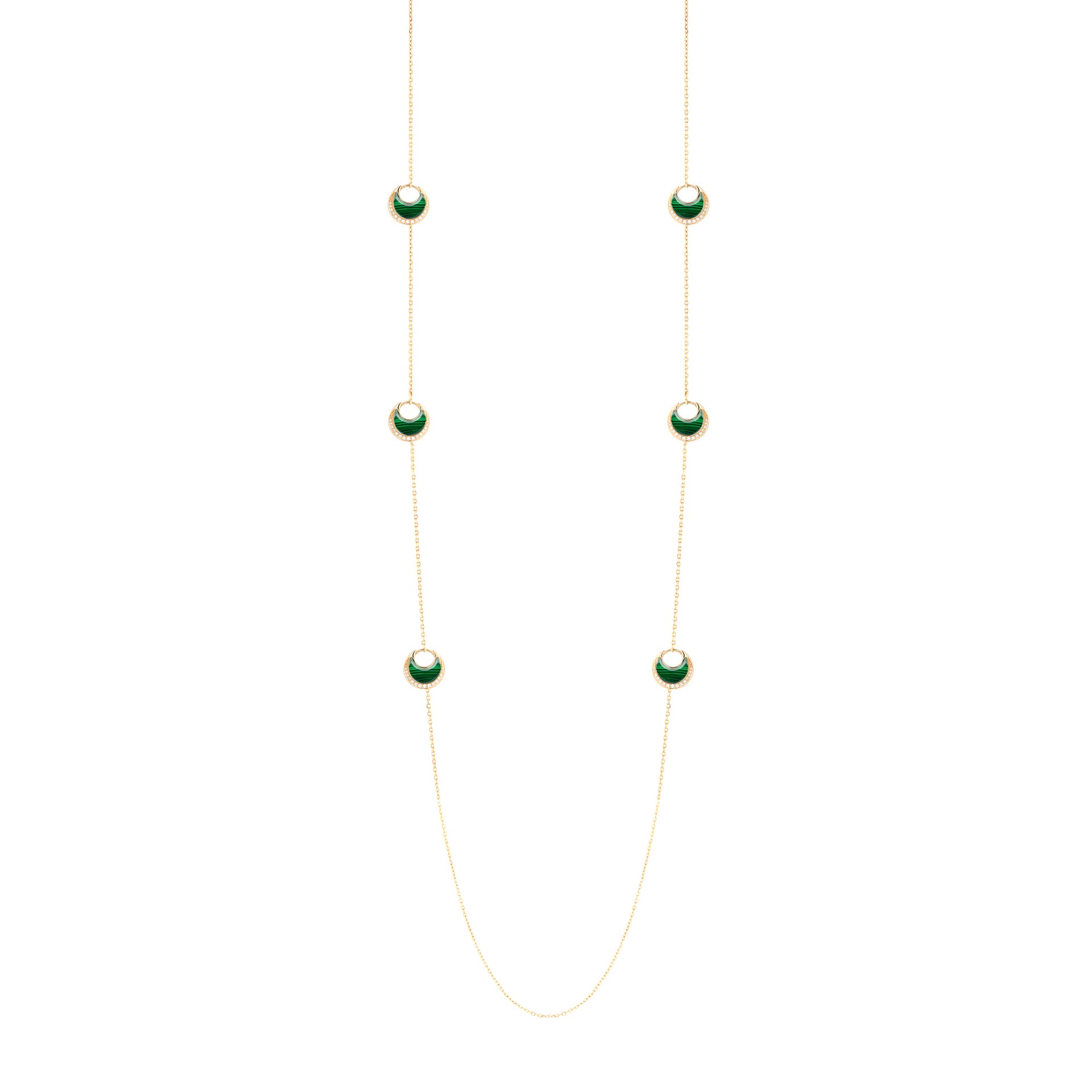 Al Hilal necklace in yellow gold with Malachite stones and diamonds