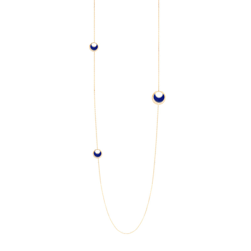 Al Hilal necklace in yellow gold with lapis stones and diamonds