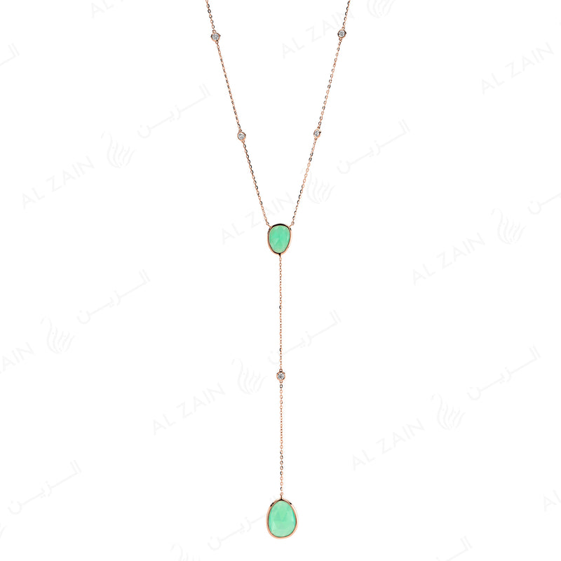 Simply Nina necklace in 18k rose gold with Chrysoprase stones and diamonds