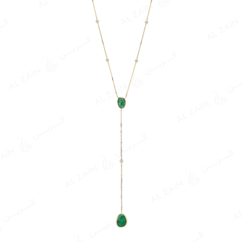 Precious Nina Necklace in 18k Yellow Gold with Emerald Stones and Diamonds