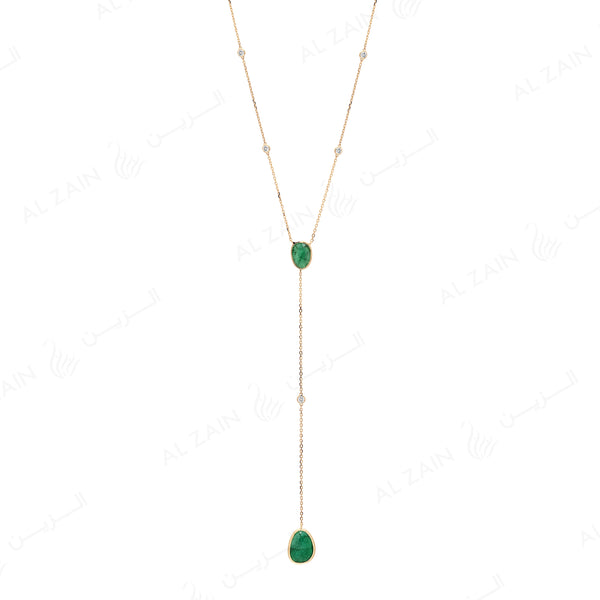 Precious Nina Necklace in 18k Yellow Gold with Emerald Stones and Diamonds