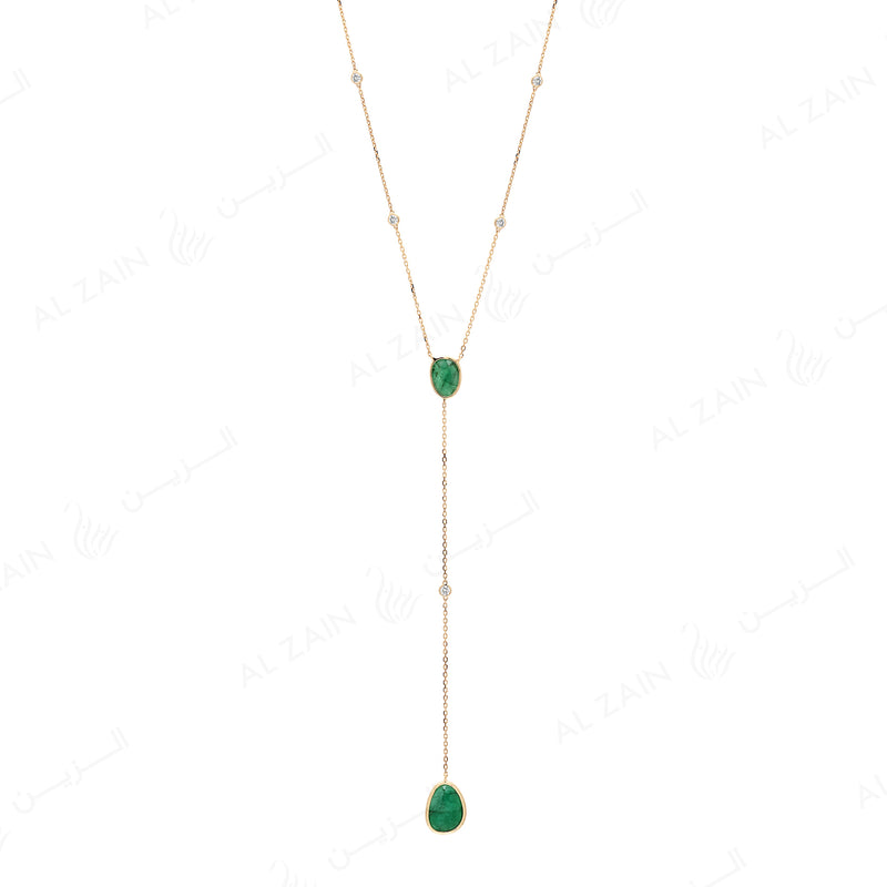 Precious Nina Necklace in 18k Yellow Gold with Emerald Stones and Diamonds