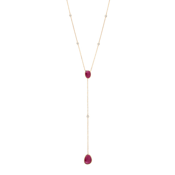 Precious Nina Necklace in 18k Yellow Gold with Ruby Stones and Diamonds