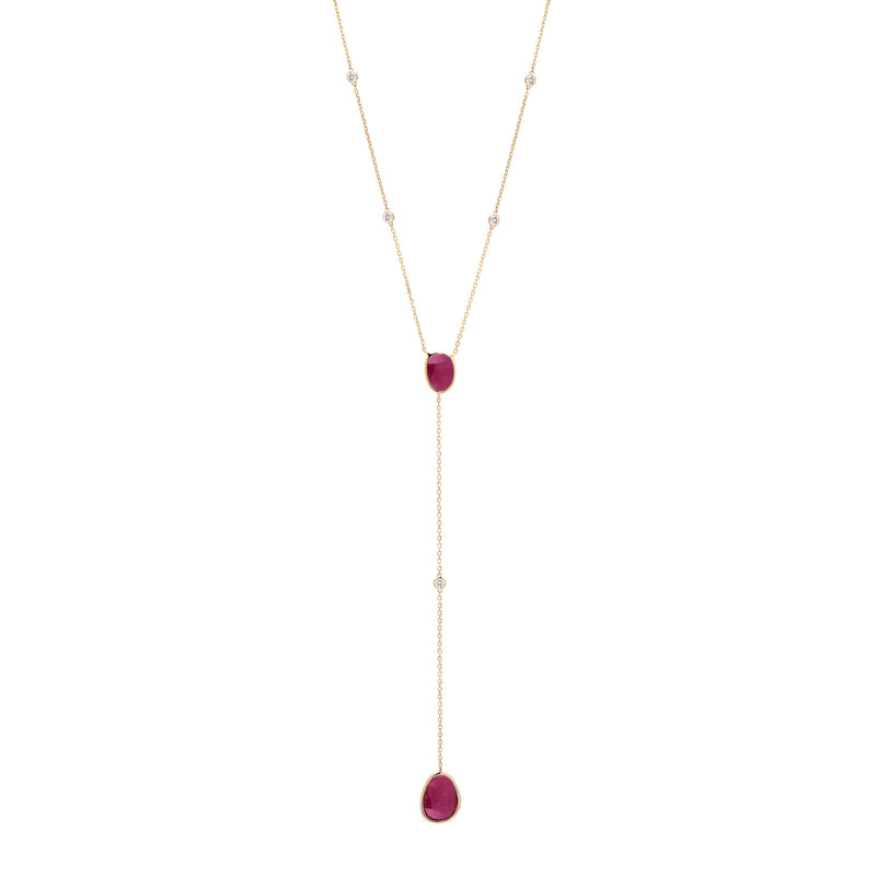 Precious Nina Necklace in 18k Yellow Gold with Ruby Stones and Diamonds