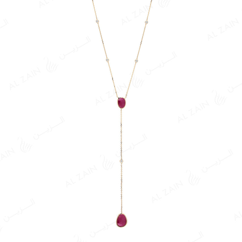 Precious Nina Necklace in 18k Yellow Gold with Ruby Stones and Diamonds