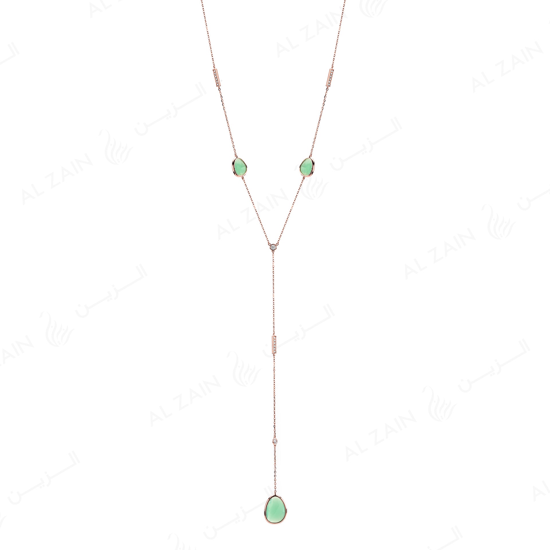 Simply Nina necklace in 18k rose gold with Chrysoprase stones and diamonds