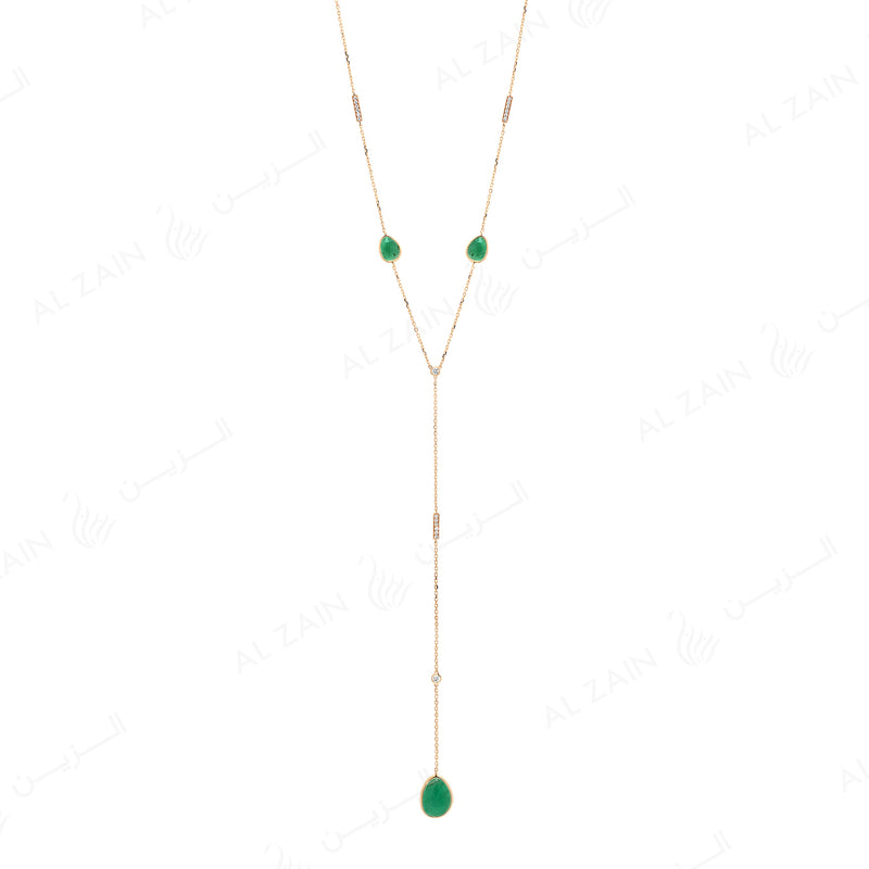 Precious Nina Necklace in 18k Yellow Gold with Emerald Stones and Diamonds