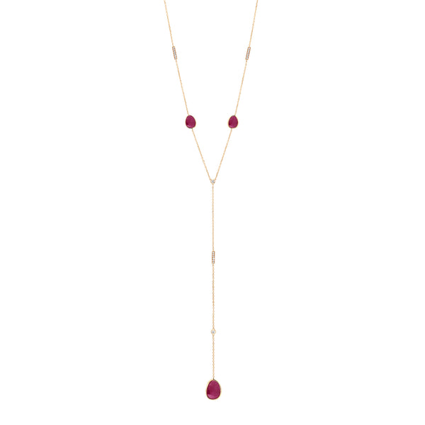 Precious Nina Necklace in 18k Yellow Gold with Ruby Stones and Diamonds