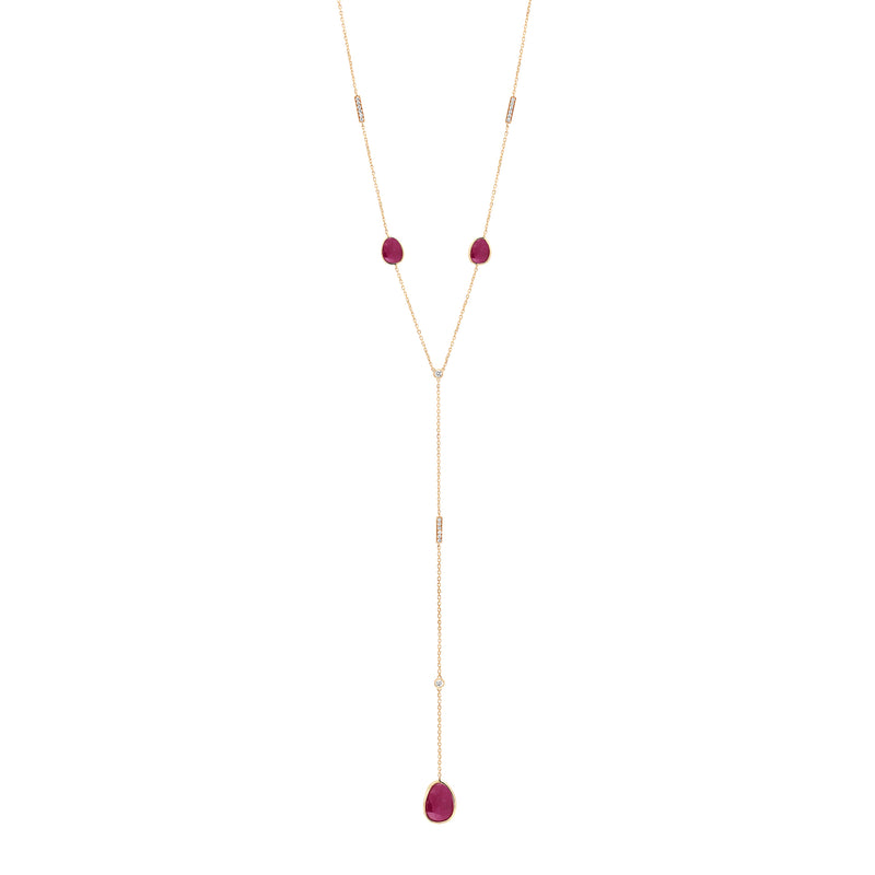 Precious Nina Necklace in 18k Yellow Gold with Ruby Stones and Diamonds