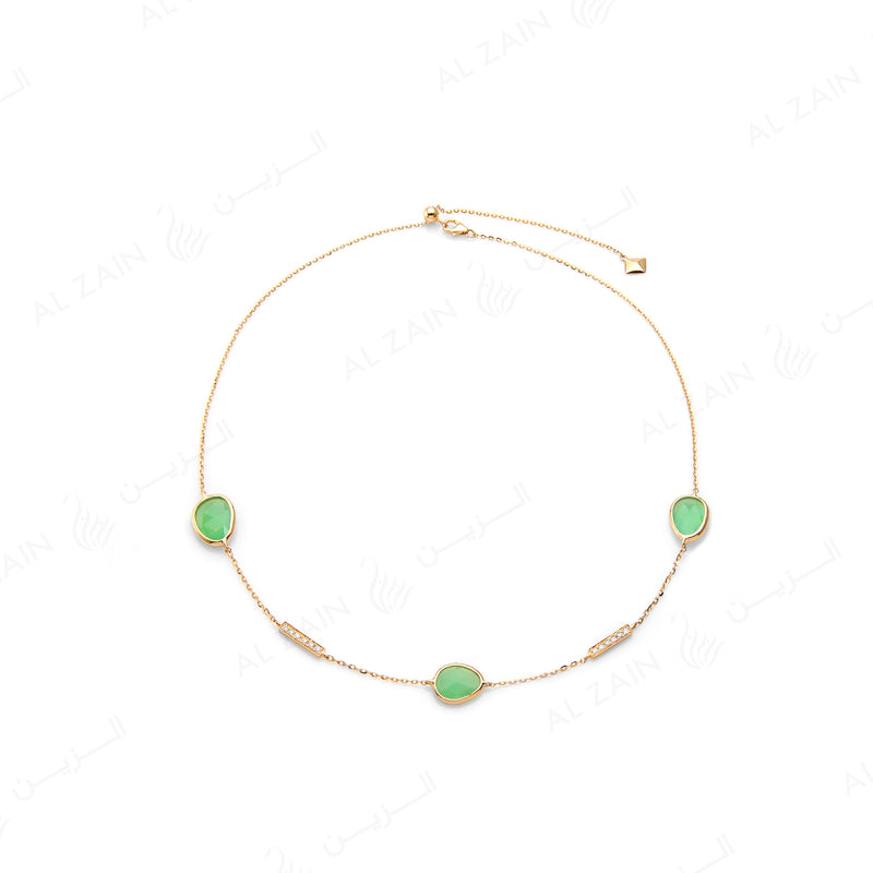 Simply Nina choker in 18k yellow gold with Chrysoprase stones and diamonds