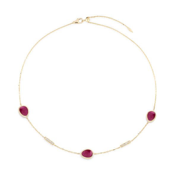 Precious Nina Choker in 18k yellow gold with Ruby stones and diamonds