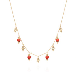 18k Yellow Gold Choker with Coral and Diamonds