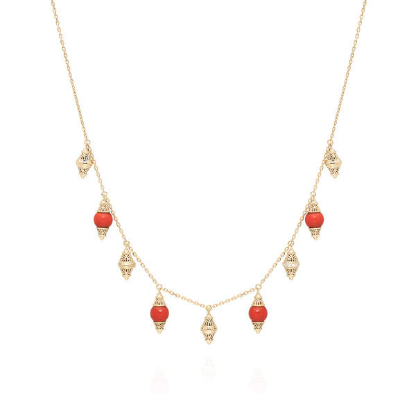 18k Yellow Gold Choker with Coral and Diamonds