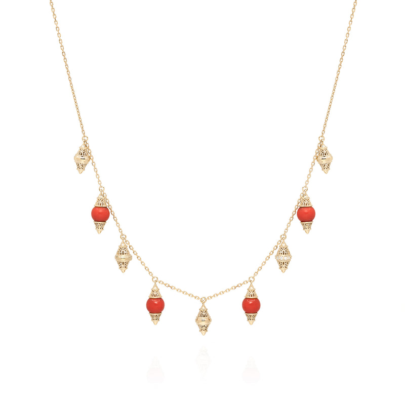 18k Yellow Gold Choker with Coral and Diamonds