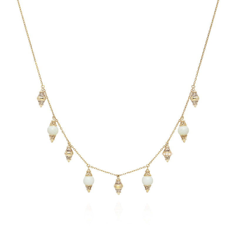 18k Yellow Gold Choker with Mother Of Pearl and Diamonds