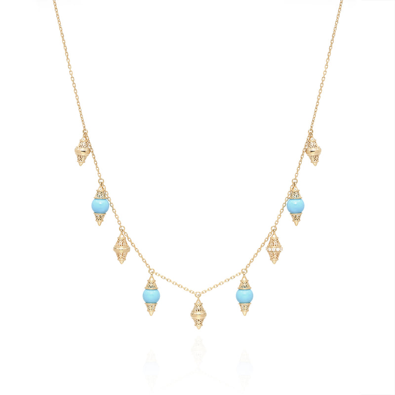 18k Yellow Gold Choker with Turquoise and Diamonds