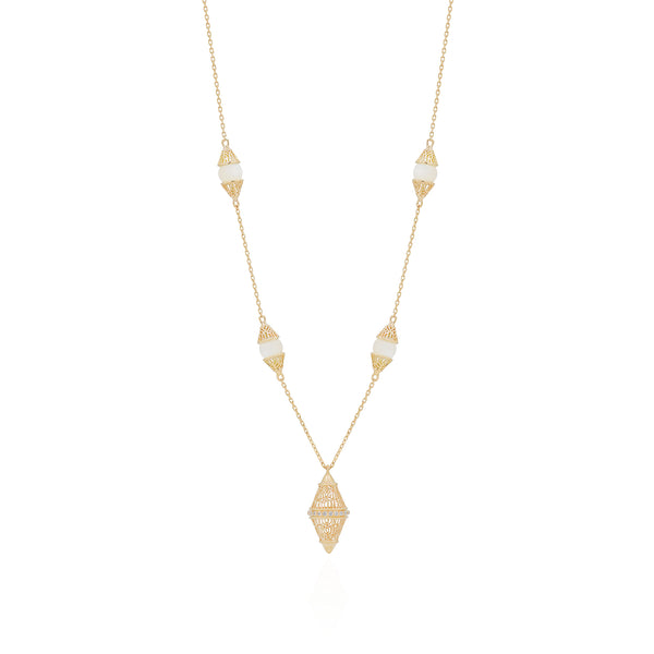 Al Merriyah mood colour  in 18k Yellow Gold Small Pendant Necklace with Mother of Pearl and Diamonds