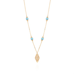 Al Merriyah mood colour in 18k Yellow Gold Small Pendant Necklace with Turquoise and Diamonds
