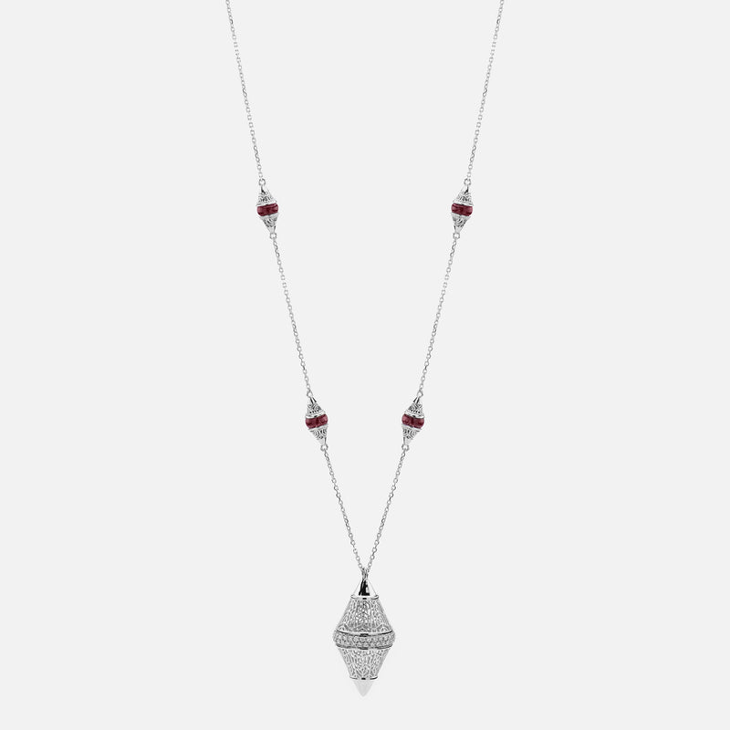 Al Merriyah mood colour necklace in 18k white gold with ruby and diamonds - Al Zain Jewellery
