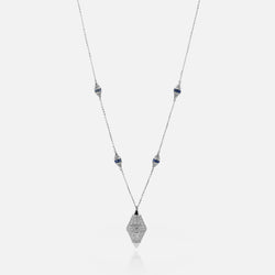 Al Merriyah mood colour necklace in 18k white gold with sapphire and diamonds - Al Zain Jewellery