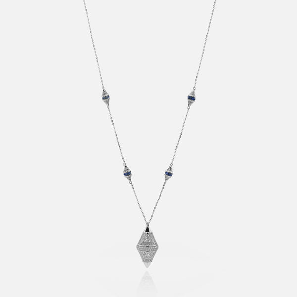 Al Merriyah mood colour necklace in 18k white gold with sapphire and diamonds - Al Zain Jewellery
