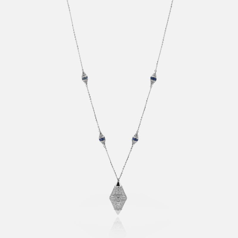 Al Merriyah mood colour necklace in 18k white gold with sapphire and diamonds - Al Zain Jewellery