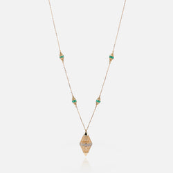 Al Merriyah mood colour necklace in 18k yellow gold with emerald and diamonds - Al Zain Jewellery