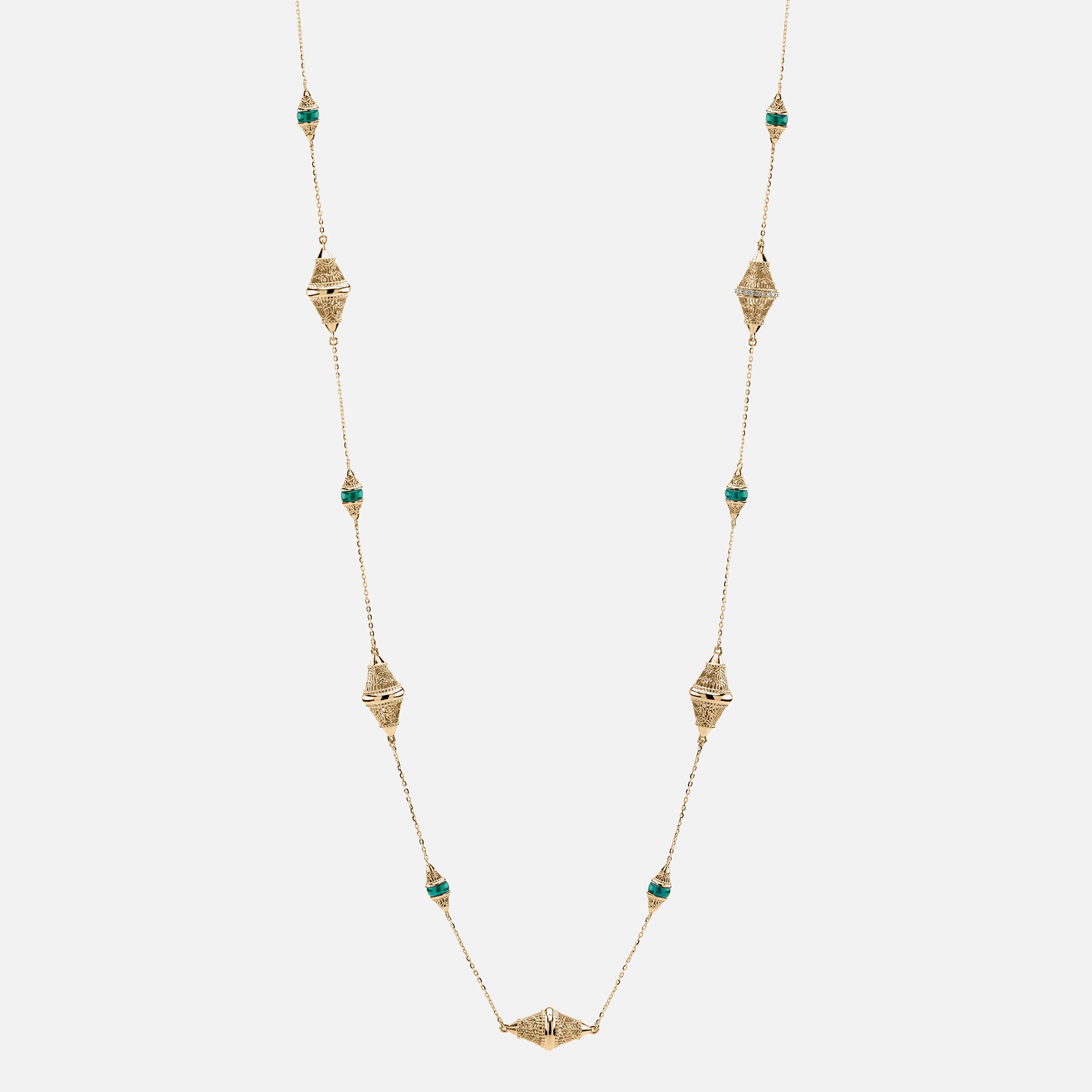 Al Merriyah mood colour necklace in 18k yellow gold with emerald and diamonds - Al Zain Jewellery